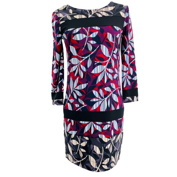 BCBGMAXAZIRA Multicolor Stripe Floral Print Knit Dress Long Sleeve Border Hem XS - Picture 1 of 12